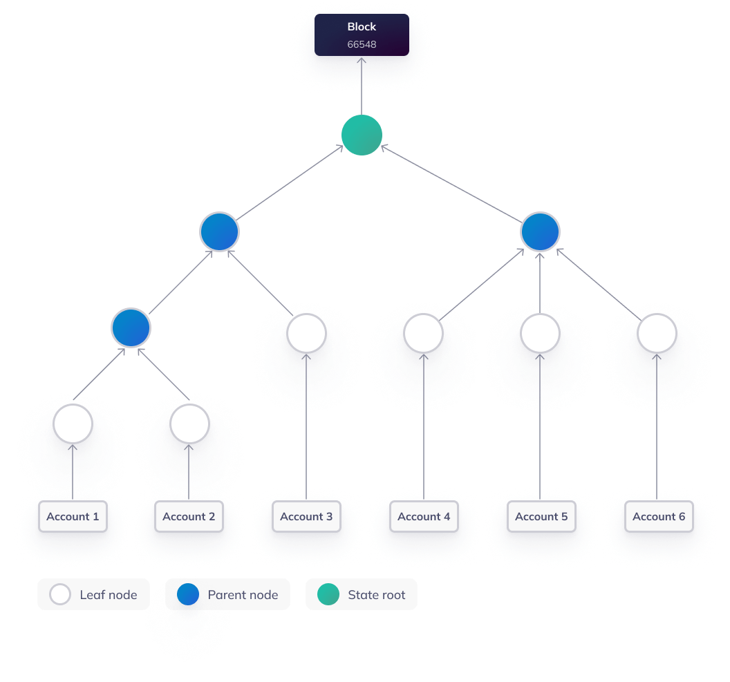 Diagram of a Merkle Radix Tree showing merged branches